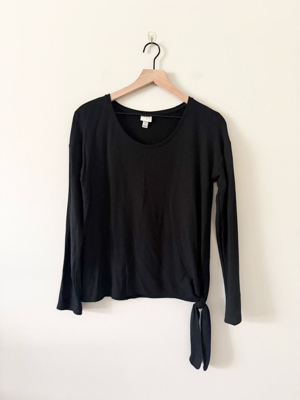 A New Day Black Tie-Hem Long Sleeve Tee Size S Minimalist